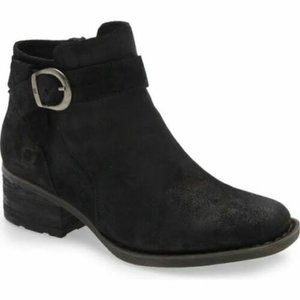 Born Morocco Boots Suede Distressed Leather Buckle Booties Black Size 6 NEW